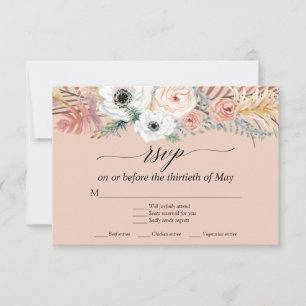 Witte Bloemige Boho Pampas Gras Tropische Palm RSV RSVP Kaartje