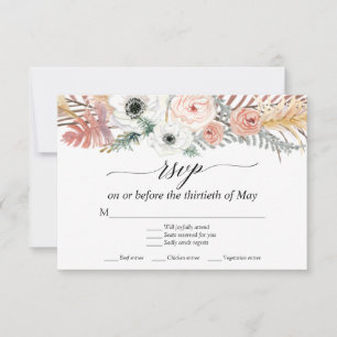 Witte bloemige Boho Pampasgras Tropische Palm RSVP Kaartje