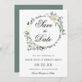 Witte bloemige botanische bruiloft save the date (Voorkant / Achterkant)