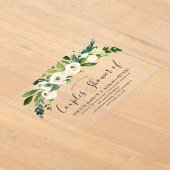 Witte bloemige bruidsdouche voor alle seizoenen vo acryl uitnodigingen (Laagn)