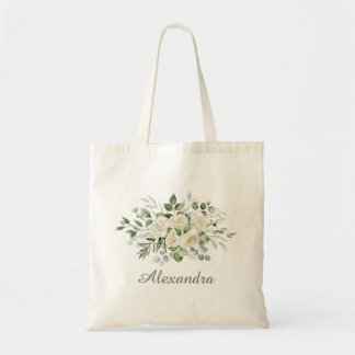 Witte bloemige bruidsmeisje cadeau tote bag
