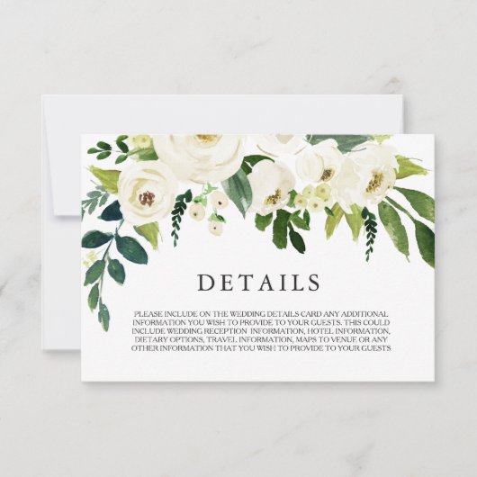 Witte bloemige crèmekleurige prachtige trouwdetail kaart (Voorkant)