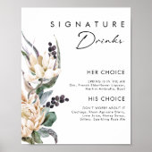 Witte Bloemige Dranken met Handtekening Bordje Poster (Voorkant)
