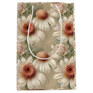 Witte bloemige elegante madeliefjes medium cadeauzakje