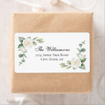 Witte bloemige elegante trouwadres retourlabels