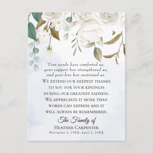 Witte bloemige groenbladeren gevouwen rouwkaarten briefkaart (Voorkant)