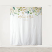 Witte bloemige groene achtergrond voor trouwfoto's wandkleed (Voorkant)
