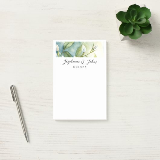 Witte bloemige groene bladeren Elegante rustieke b Post-it® Notes (Kantoor)