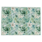 Witte bloemige groene bruidsbruiloft groot cadeauzakje (Achterkant)