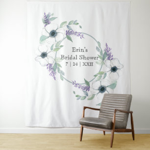 Witte bloemige groene bruiloftsshower achtergrond wandkleed