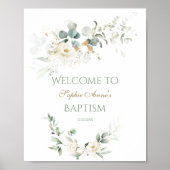Witte bloemige groene doop welkomstbord poster (Voorkant)