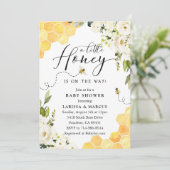 Witte bloemige honingbij baby shower kaart (Staand voorkant)