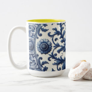 Witte bloemige keramische koffiemok, 15oz tweekleurige koffiemok