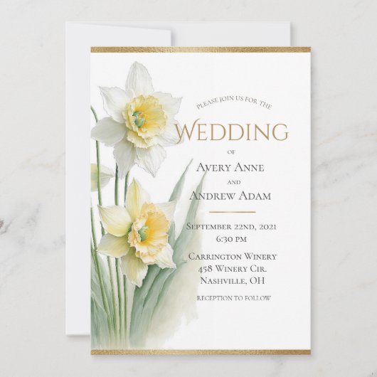 Witte bloemige narcissen waterverf Moderne trouwd Kaart (Voorkant)