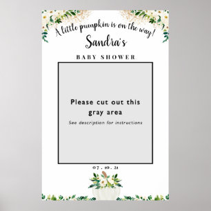 Witte Bloemige Pompoen Baby Shower Fotolijst Decor Poster