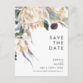 Witte bloemige "Save The Date" ansichtkaart Uitnodiging Briefkaart (Voorkant)