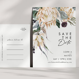 Witte bloemige Save The Date ansichtkaart Uitnodiging Briefkaart