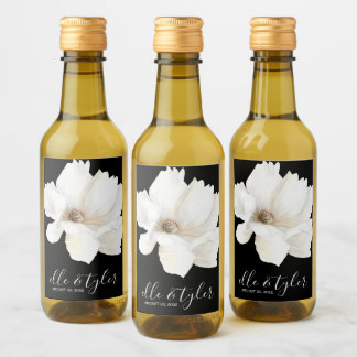 Witte bloemige trouw mini wijnfles label wijn etiket