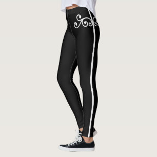Witte bloemige wervel vector kunst op zwarte leggi leggings