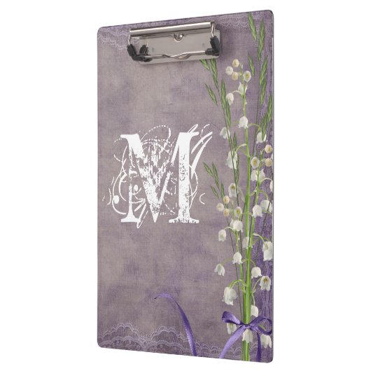 Witte Bloemkant Monogram Initiaal Clip Board Klembord (Links)