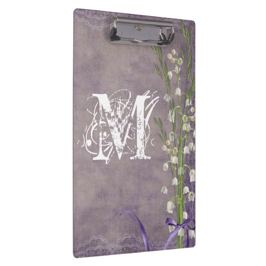 Witte Bloemkant Monogram Initiaal Clip Board Klembord (Rechts)