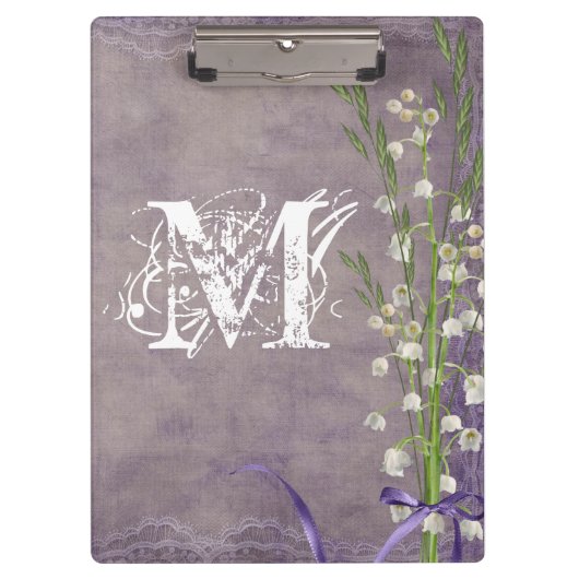 Witte Bloemkant Monogram Initiaal Clip Board Klembord (Voorkant)