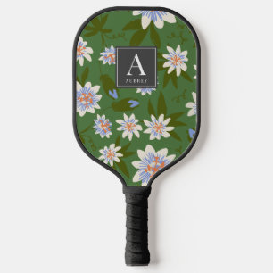 Witte bloempatroon groen pickleball paddle