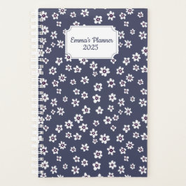 Witte bloemplanner met blauwe achtergrond | custom planner