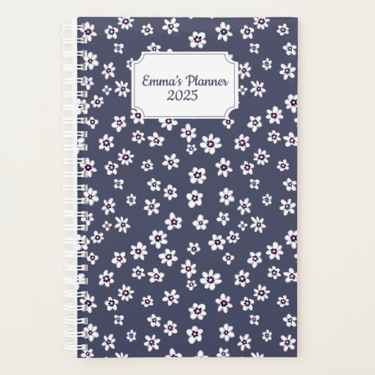Witte bloemplanner met blauwe achtergrond | custom planner (Voorkant)