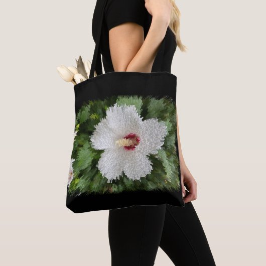 Witte bloempuzzel draagtas (Dichtbij)