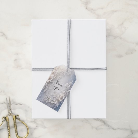 Witte Bloemrijke Gift Label Cadeaulabel (Met Touw)