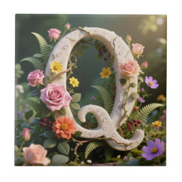 Witte bloemrijke marmeren monogram letter Q Tegeltje
