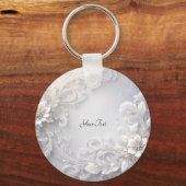 Witte Bloemrijke Sleutelhanger (Achterkant)