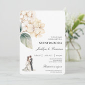 Witte Bloemring met Spaanse bruiloft Kaart (Staand voorkant)