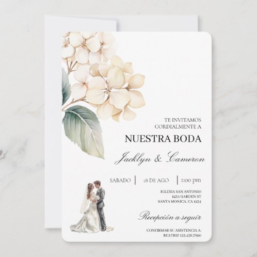 Witte Bloemring met Spaanse bruiloft Kaart (Voorkant)