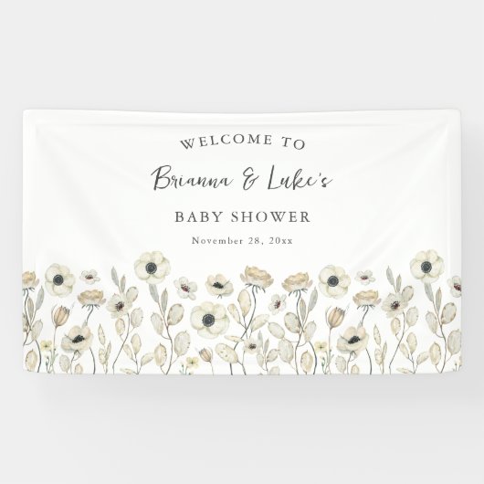 Witte bloemslinger babyshower welkomstbanner spandoek (Horizontaal)