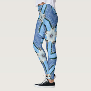 witte bloemsterren geometrisch blauw leggings