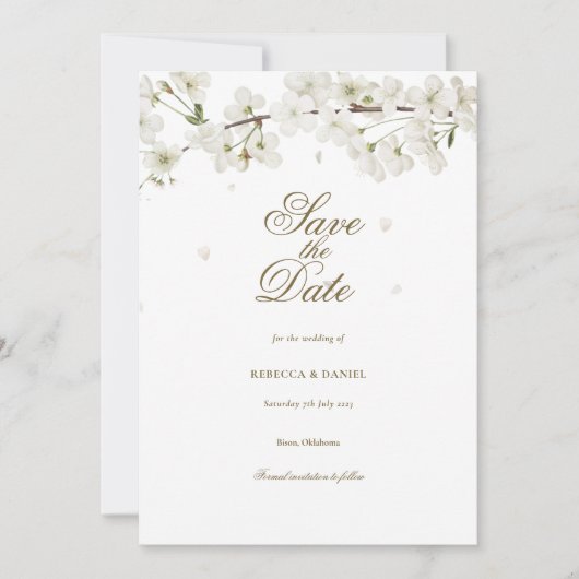 Witte Bloesem Bloemen Bruiloft Save the Date Kaart (Voorkant)