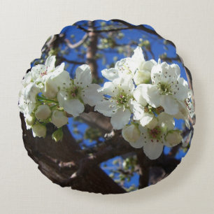 Witte bloesem Clusters Spring Flowering Pear Tree Rond Kussen