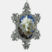 Witte bloesem Clusters Spring Flowering Pear Tree Tin Sneeuwvlok Ornament (Links)