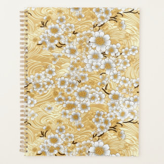 Witte Bloesem op Gouden Swirls Chiyogami Planner