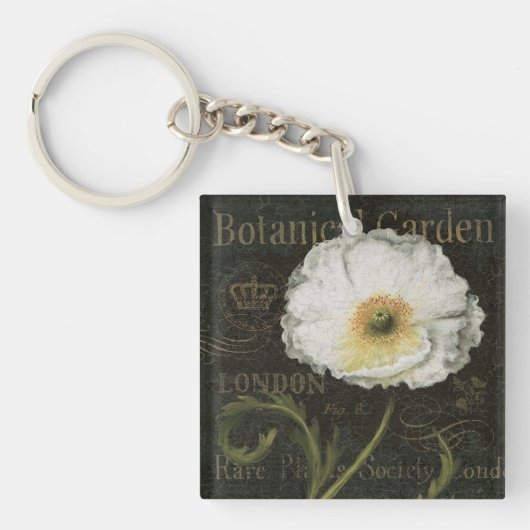 Witte bloesems en bladeren sleutelhanger (Voorkant)