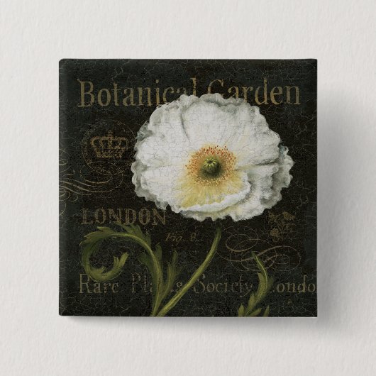Witte bloesems en bladeren vierkante button 5,1 cm (Voorkant)