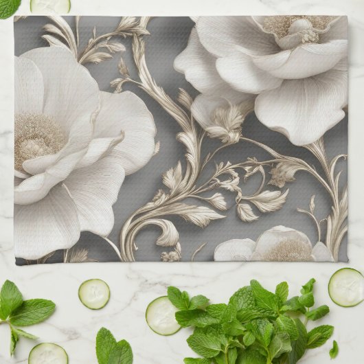 Witte bloesems theedoek (Gevouwen)