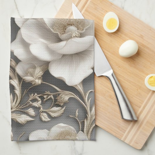 Witte bloesems theedoek (Quarter Fold)