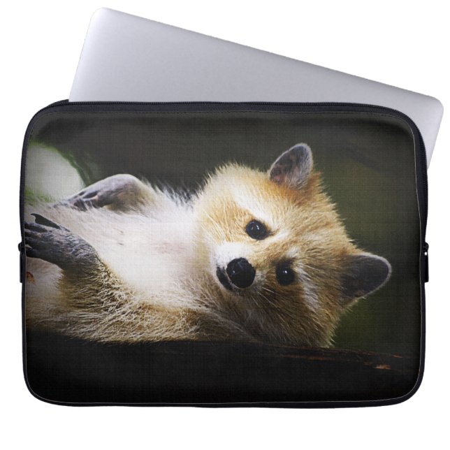 Witte Blond Raccoon Wildlife Leuk Dier Laptop Sleeve (Voorkant)