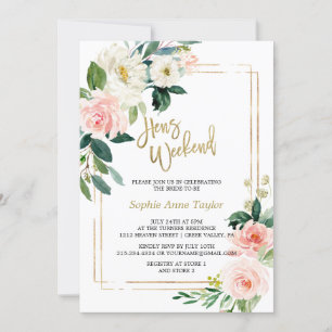 Witte Blush Bloem Gouden Vrijgezellenfeest Weekend Kaart