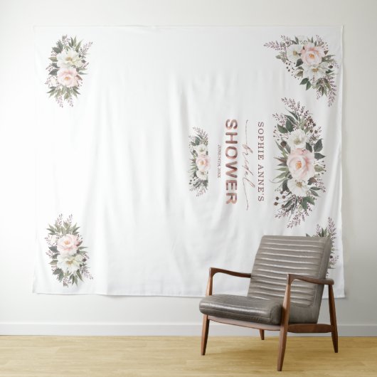 Witte Blush Bloem Roze Gouden Bruiloftsfeest Prop Wandkleed (In Situ (horizontaal))