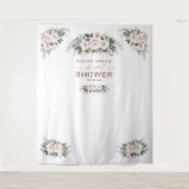 Witte Blush Bloem Roze Gouden Bruiloftsfeest Prop Wandkleed (Voorkant)