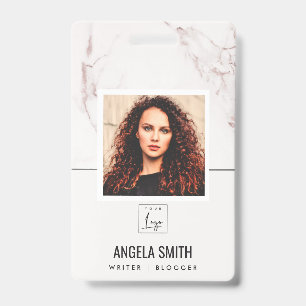 WITTE BLUSH MARMER TEXTUUR WERKNEMER FOTO BARCODE BADGE